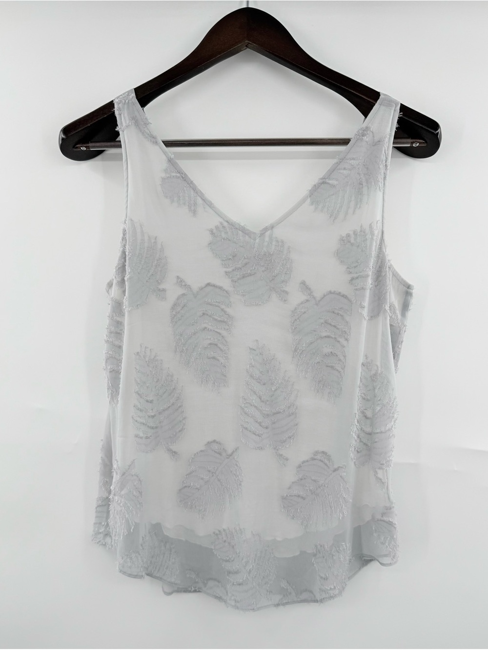 NIC+ZOE Womens Small Gray Leaf Applique Sleeveless Sheer Layered Tank Top